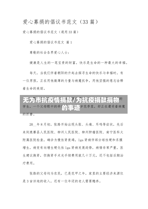 无为市抗疫情捐款/为抗疫捐款捐物的事迹-第1张图片